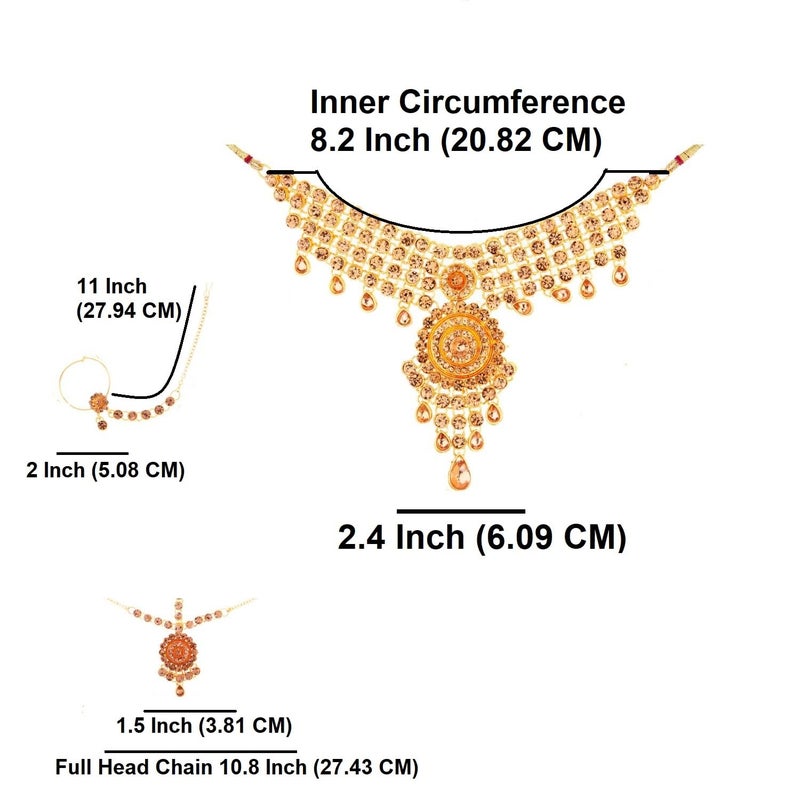 Efulgenz Indian Bridal Jewelry Indian Wedding Jewelry Sets for Women Bridal Bollywood Rhinestone Necklace Earrings Maang Tikka Head Chain Nose Ring Bracelet Jewelry Set - Image 5